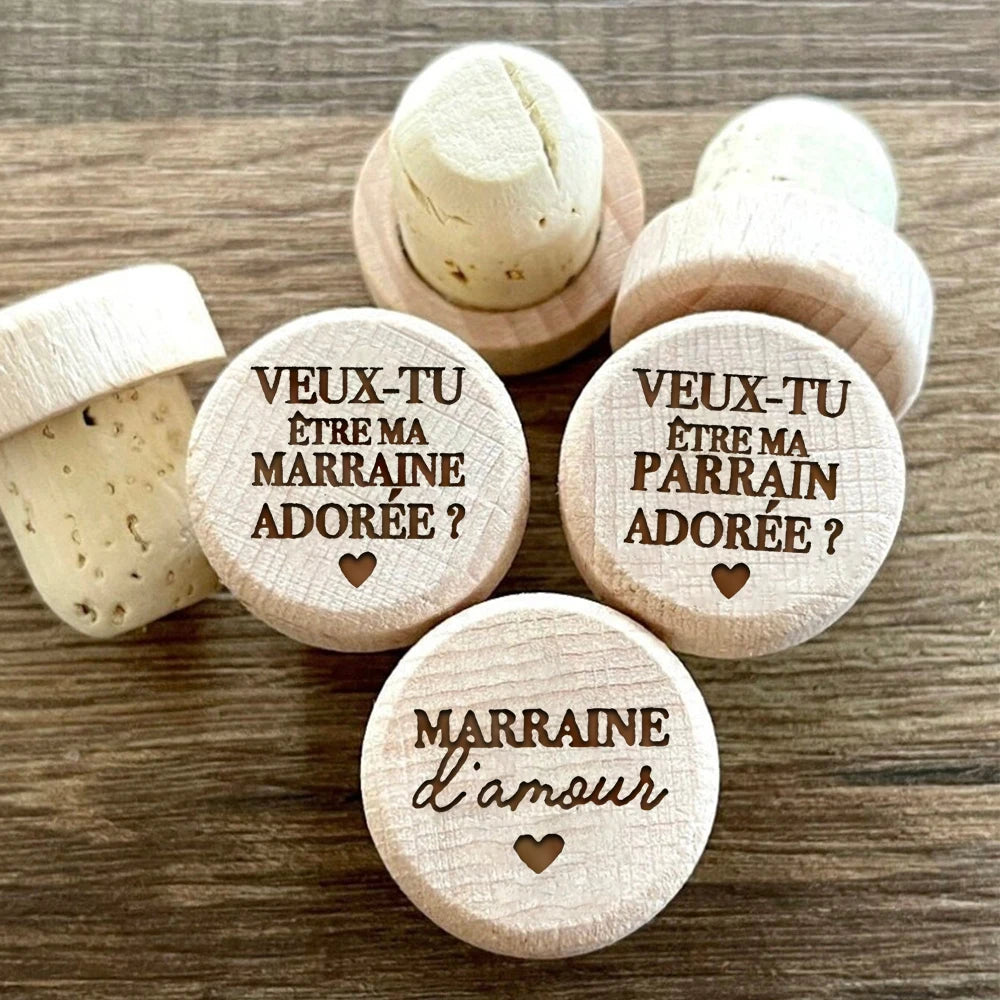 Godparent Request Wood Wine Stopper | Baby Announcement Gift