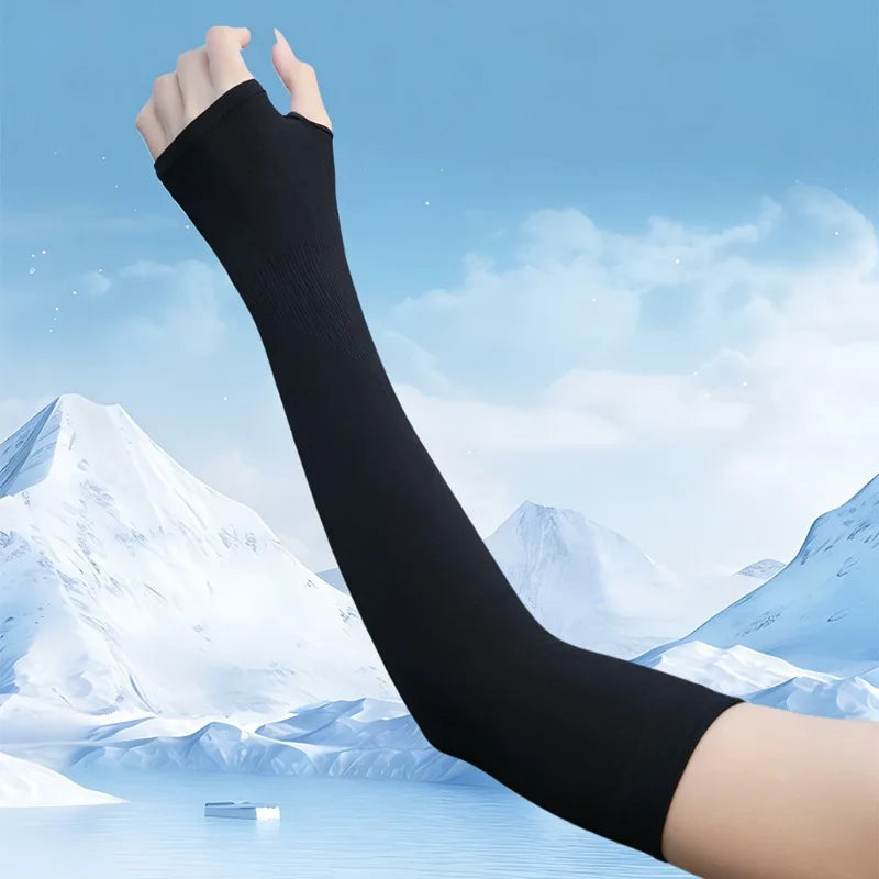 Cooling Ice Silk Arm Sleeves – UV Sun Protection Thumb Hole