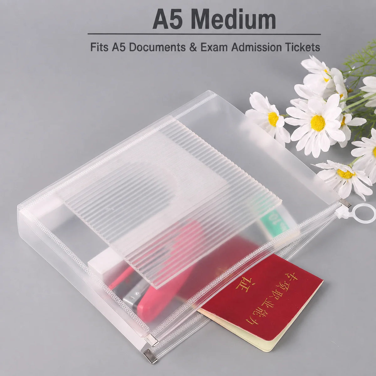 Stand-Up Frosted Zipper Pencil Bag & Document Organizer