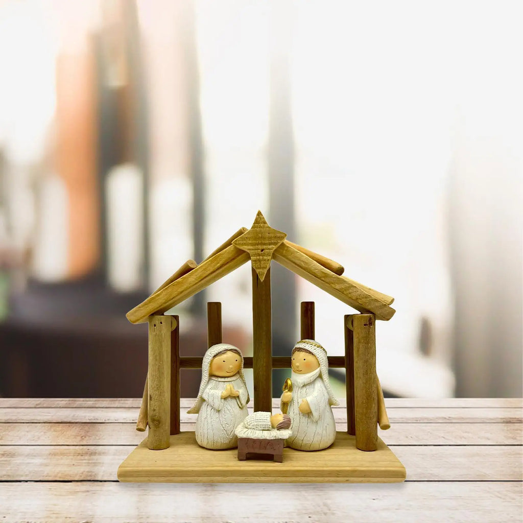 Nativity Scene Figurine – Wood Resin Christmas Manger Statue