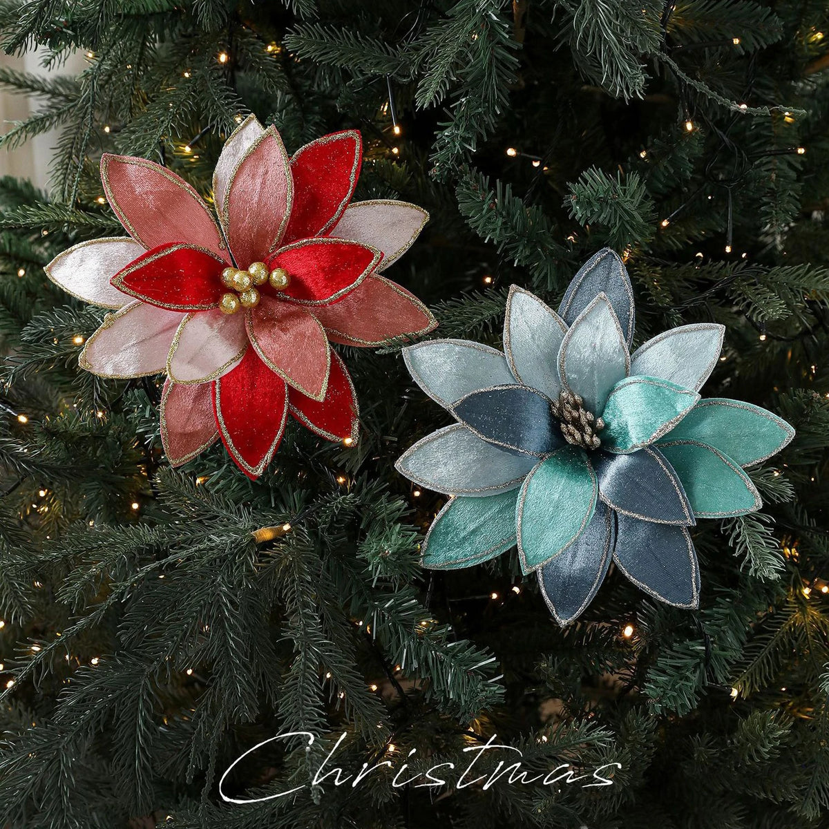 Gold Glitter Christmas Flower Garland Ornament 25cm