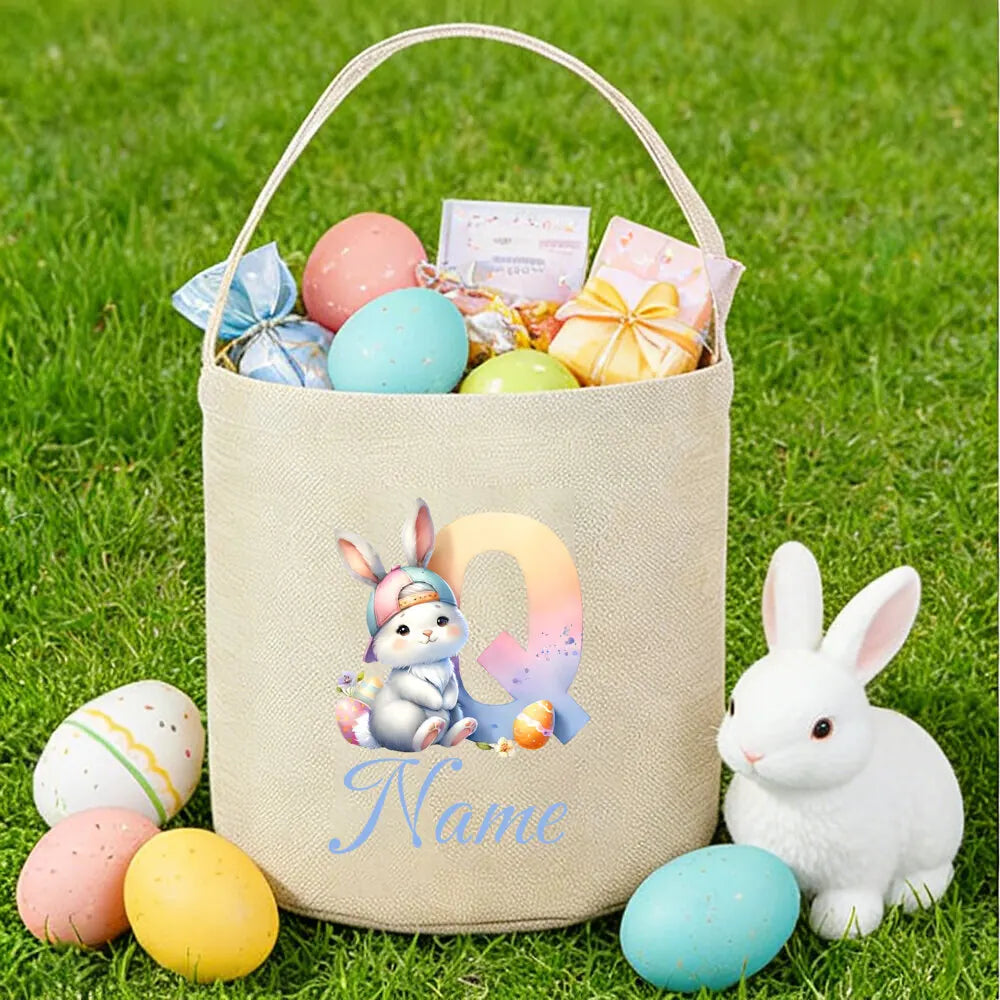 Personalized Bunny Easter Basket for Kids – Custom Name Bag