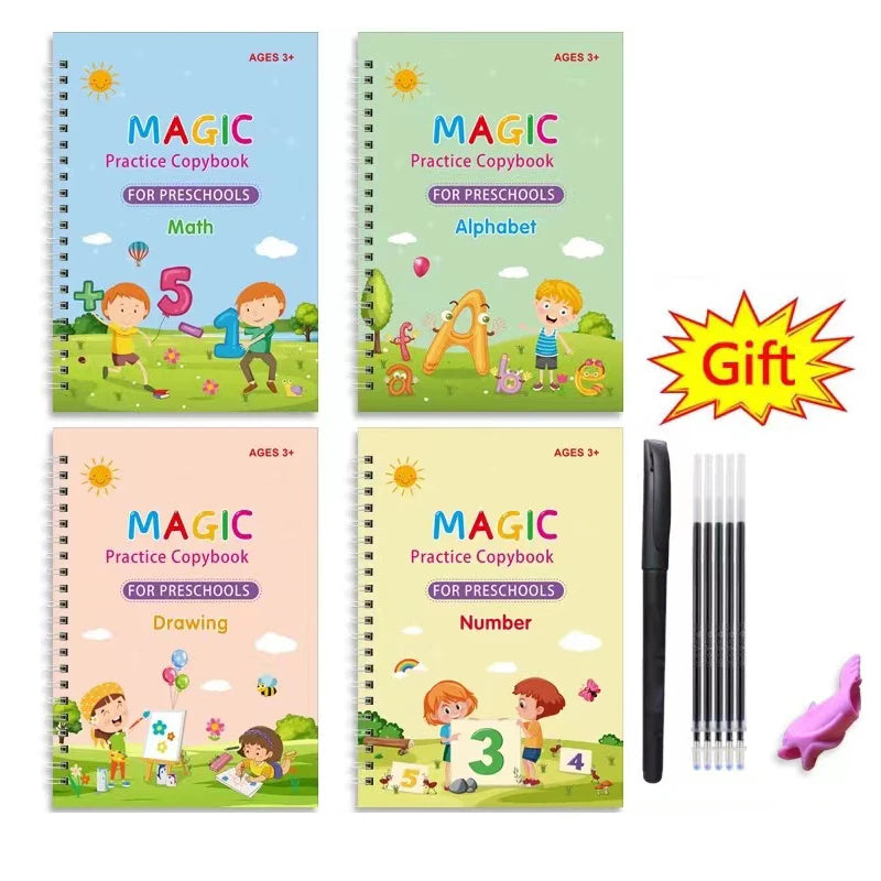 4-Piece Magic Groove Reusable Copybook Set for Kids | Calligraphy
