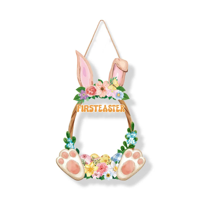 Easter Wooden Hanging Door Sign – Rabbit & Egg Plaque 12"