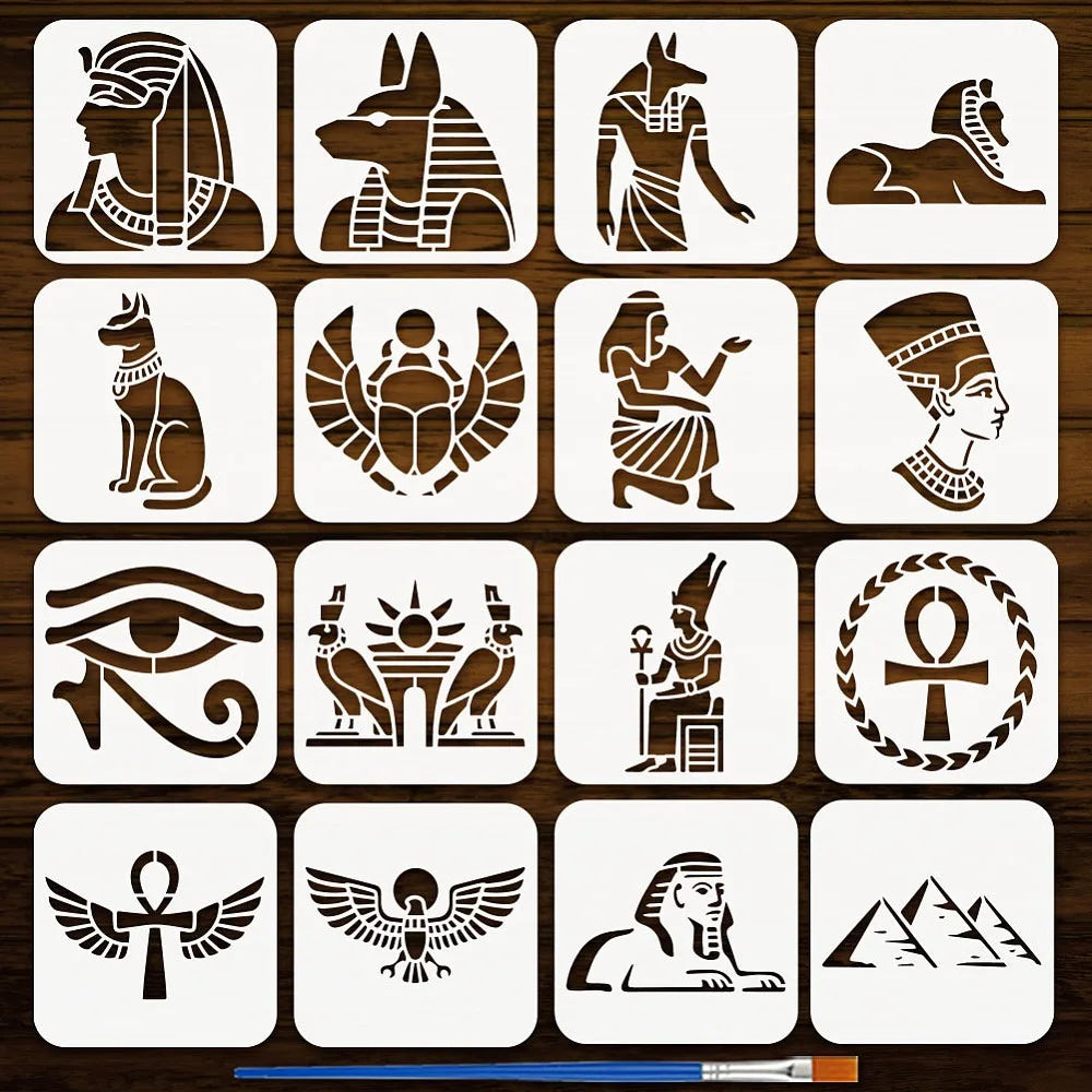16-Piece Egyptian Stencil Set – Reusable 6x6" Painting Templates