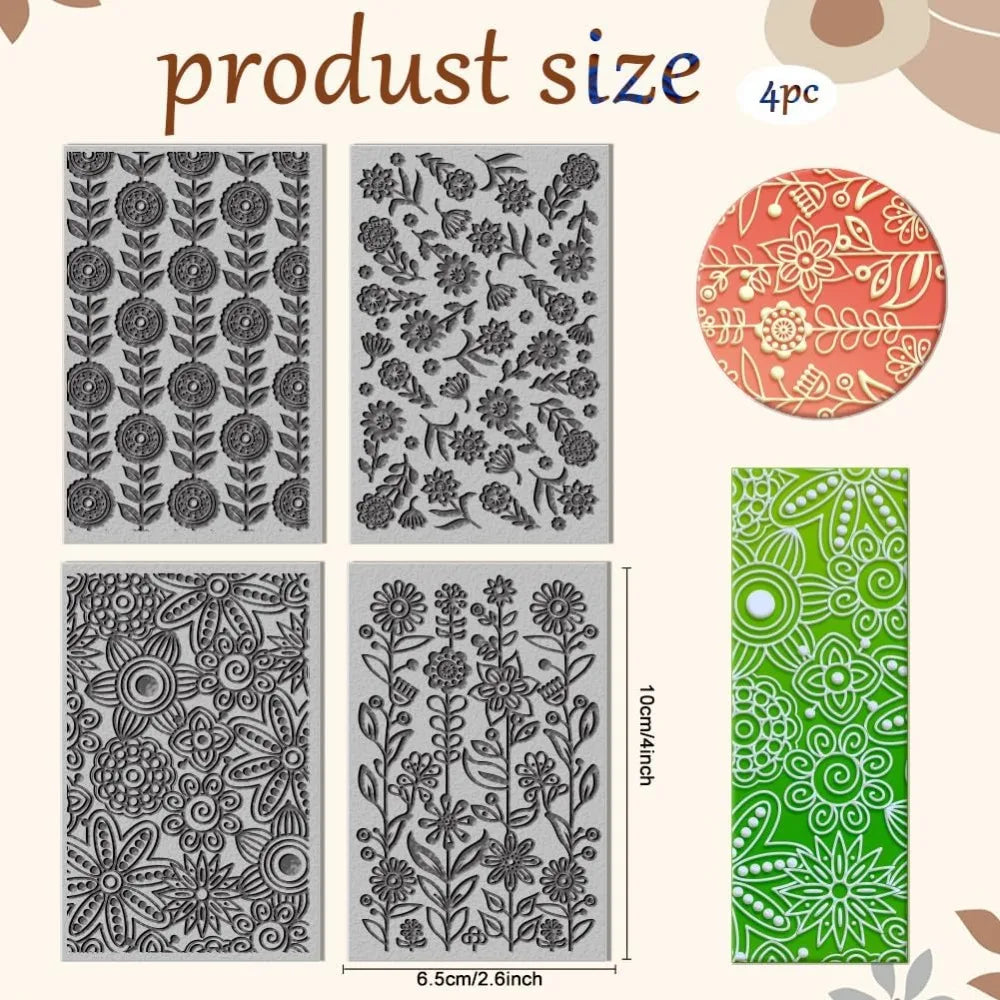 4-Sheet Abstract Floral Polymer Clay Texture Mat Set