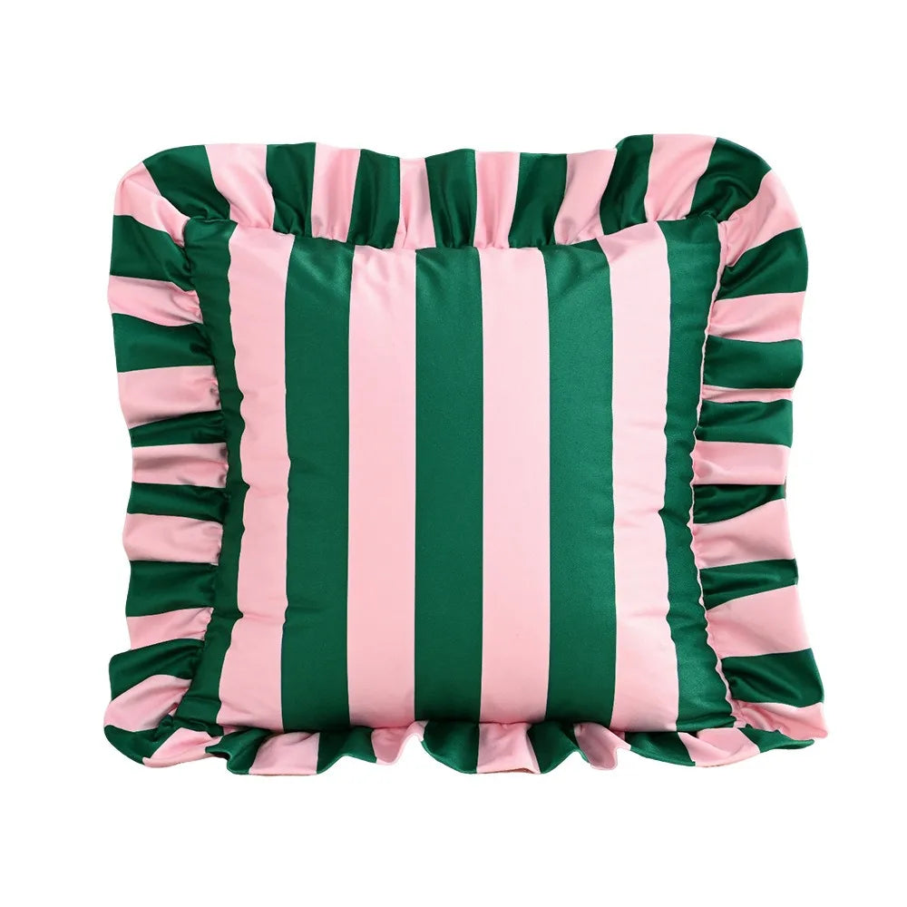 Velvet Striped Pillowcase Lotus Leaf Edge | 18x18 Home Decor