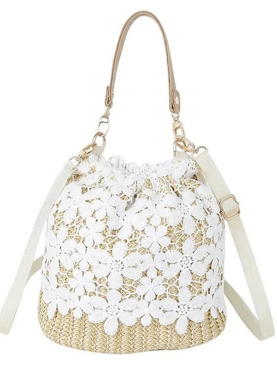 Women's Woven Straw Bucket Bag – Beach Crossbody Handbag