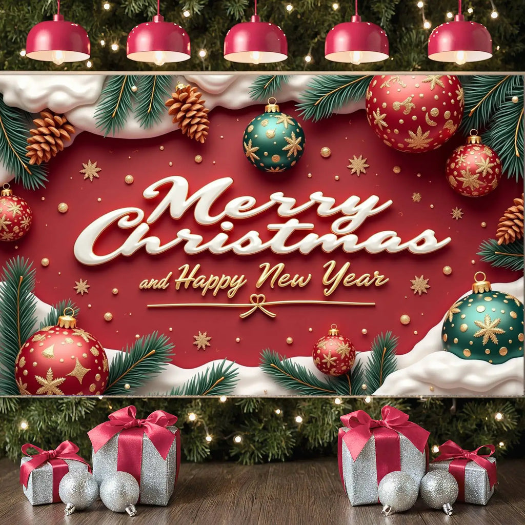 Christmas Polyester Photo Banner – Green Pine Holiday Decor