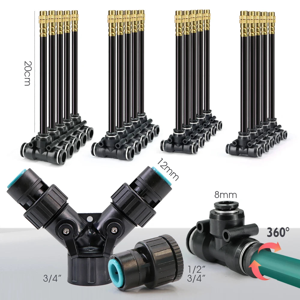 Garden Misting Cooling System Kit – Flexible Adjustable Nozzles