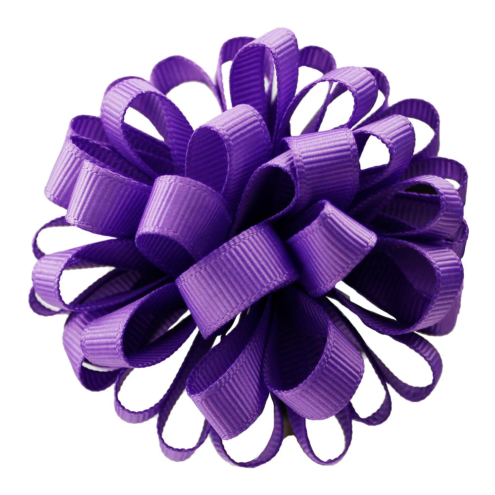 2-Pack Girls Grosgrain Ribbon Loopy Puff Hair Bow Clips