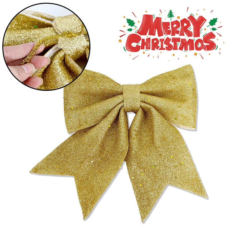Christmas Pearl Cotton Bow Decorations 2-Pack | Glitter Bows
