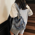 Large Capacity Denim Shoulder Crossbody Tote Bag for Women
