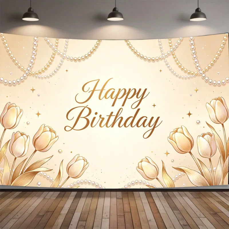 Golden Tulip Pearl Birthday Party Backdrop Hanging Cloth