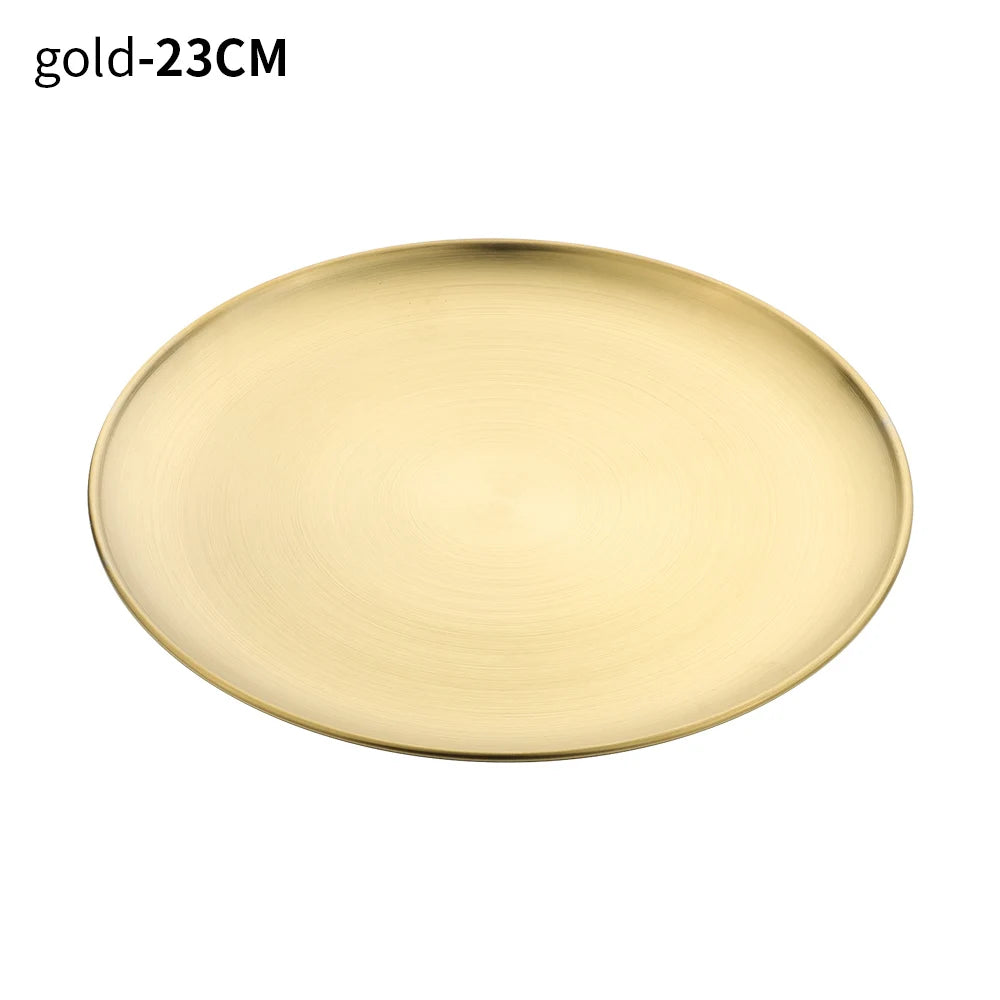 Stainless Steel Round Shallow Tray | Gold & Silver | 5 Sizes