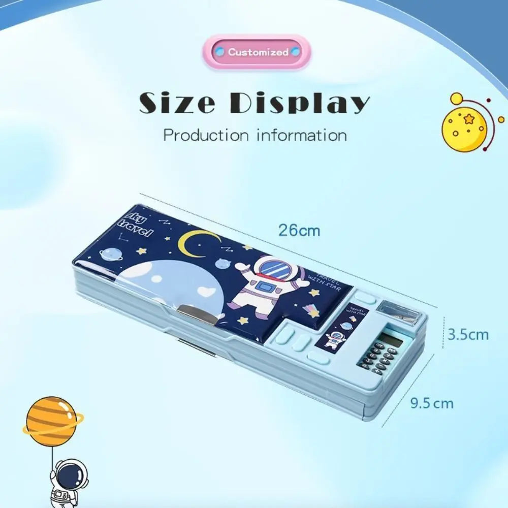 Double Layer Pencil Case with Calculator & Sharpener – Kids