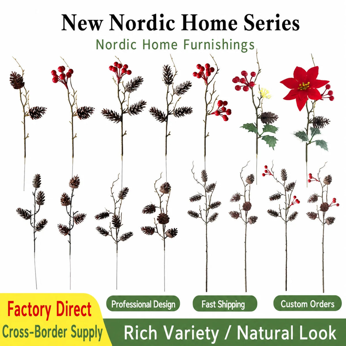 Artificial Christmas Pinecone Branch | Nordic Decorative Stem