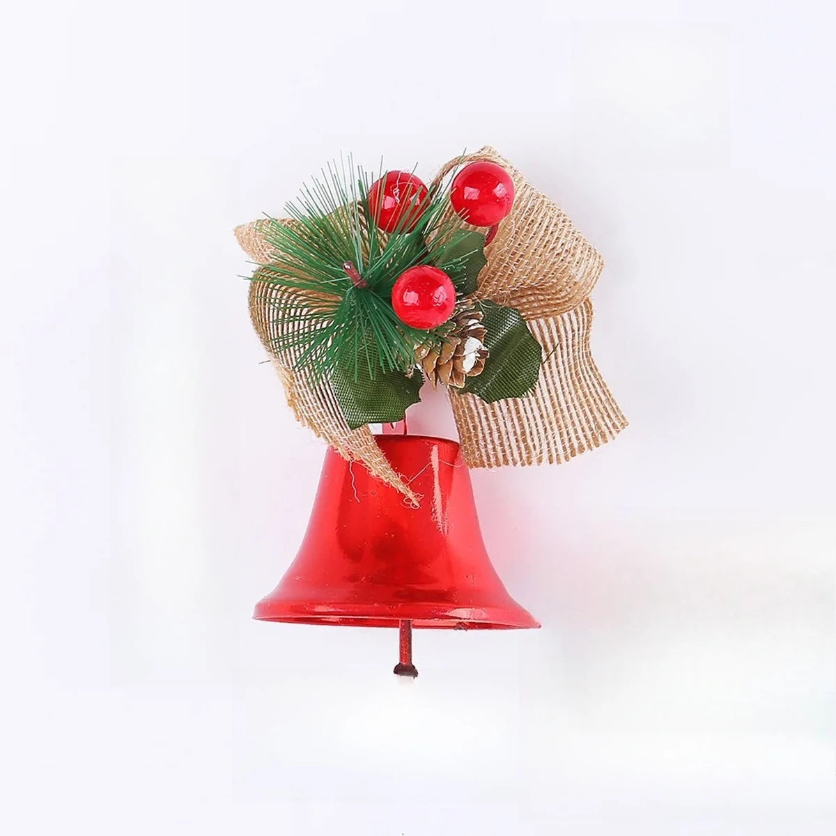 Sleigh Bell Red Berries Checkered Bow Christmas Tree Ornament