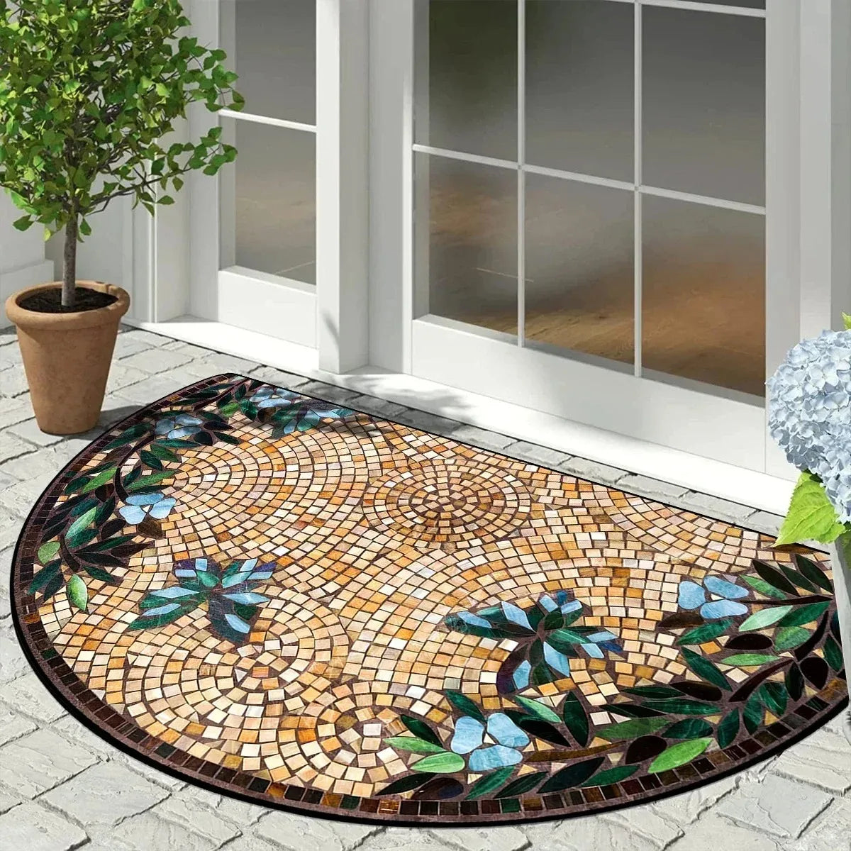 Semi-Circular Welcome Doormat – Anti-Slip Polyester Entry Rug