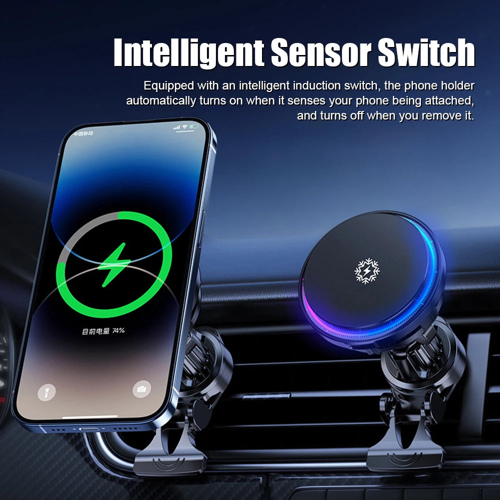 15W Car Wireless Charging Mount with Cooling | Vent & Dash