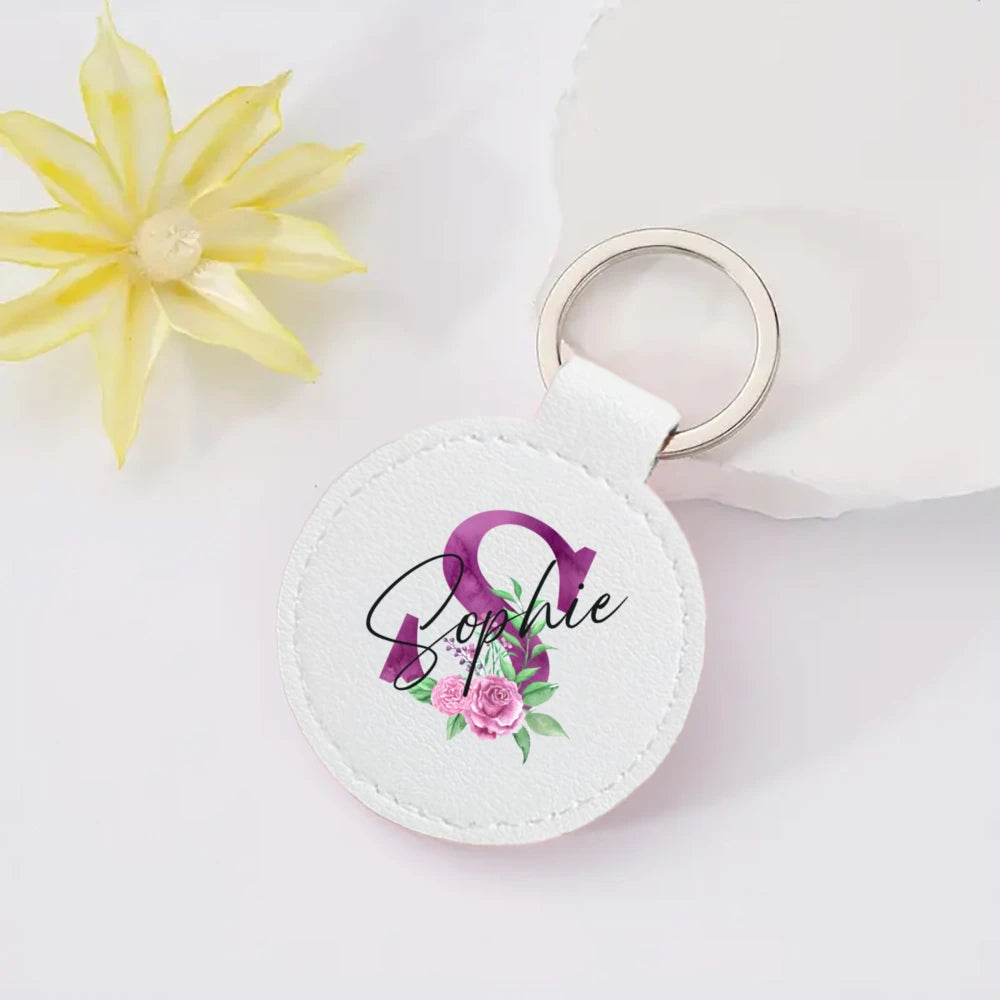 Personalized Name Letter Leather Keychain – Custom Gift