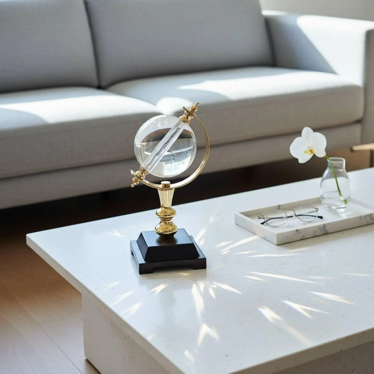 Crystal Globe Ornament – Transparent Glass Sphere Decor