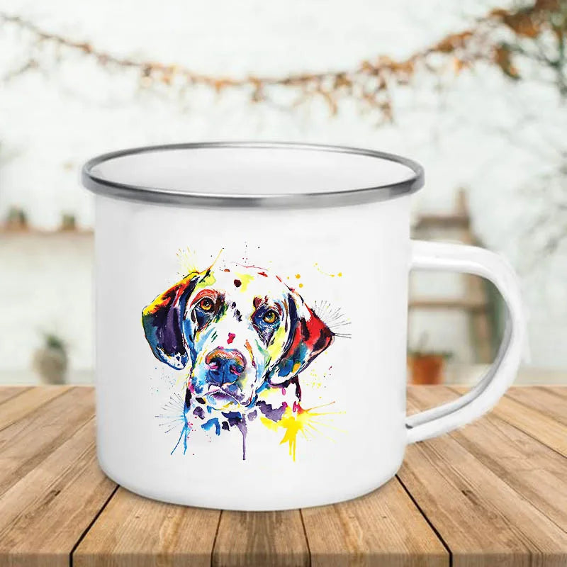 Watercolor Dog Print Enamel Camping Mug 360ml | Dog Lover Gift