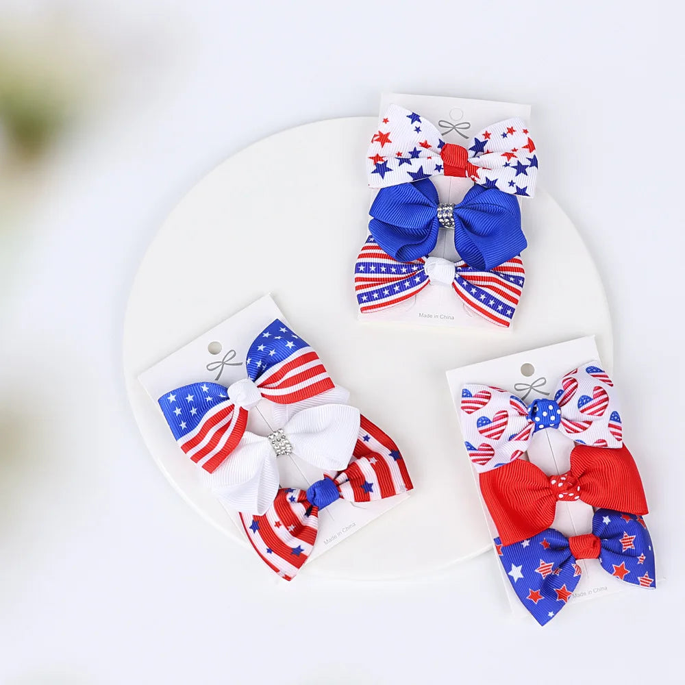 3-Piece Kids USA Patriotic Handmade Hair Clips | Girls Hairpins