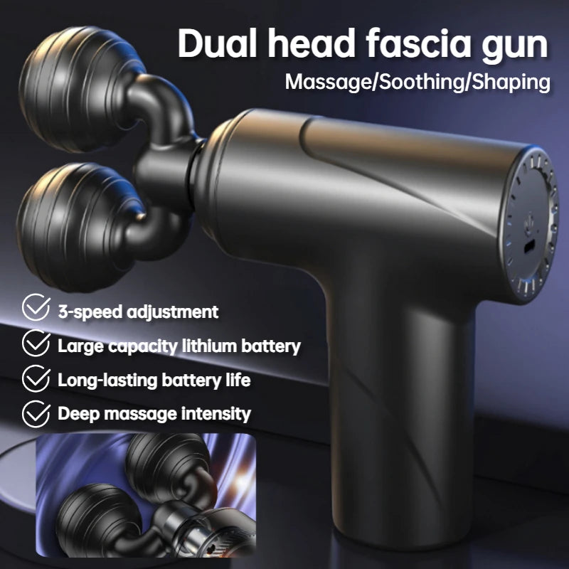 Mini Dual Head Fascia Gun – 3-Speed Portable Massager