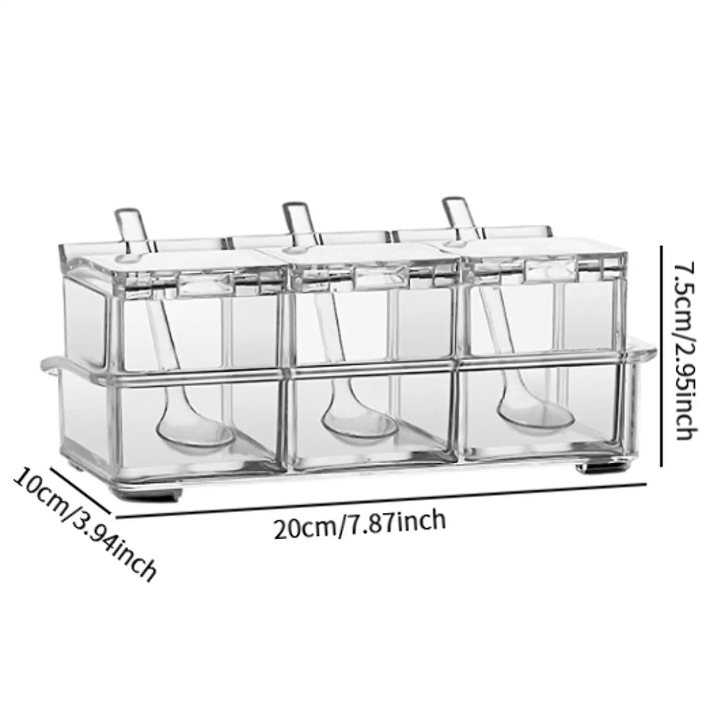 Clear 3-Compartment Airtight Spice Box Set with Spoon