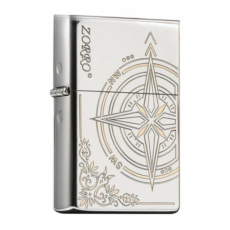 ZORRO Nickel Carving Windproof Lighter – Love Compass Design