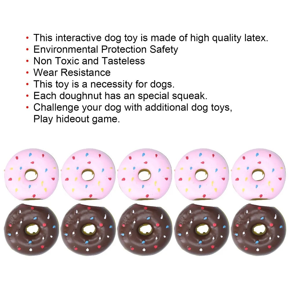 10-Pack Latex Donut Squeaky Dog Toys – Puppy Chew Set