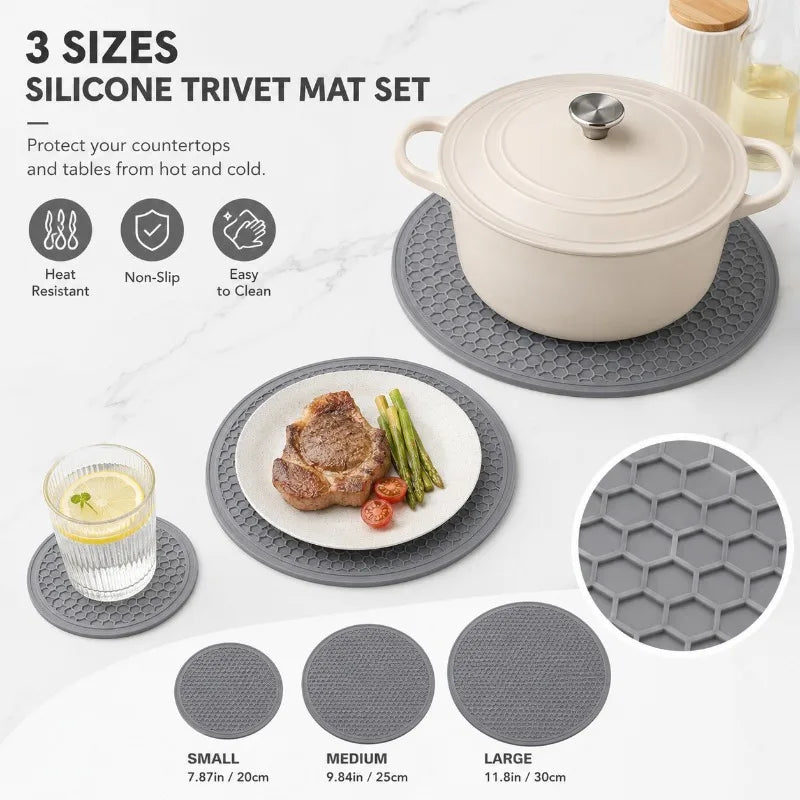 Round Silicone Honeycomb Trivet Mats | Heat Resistant Non-Slip