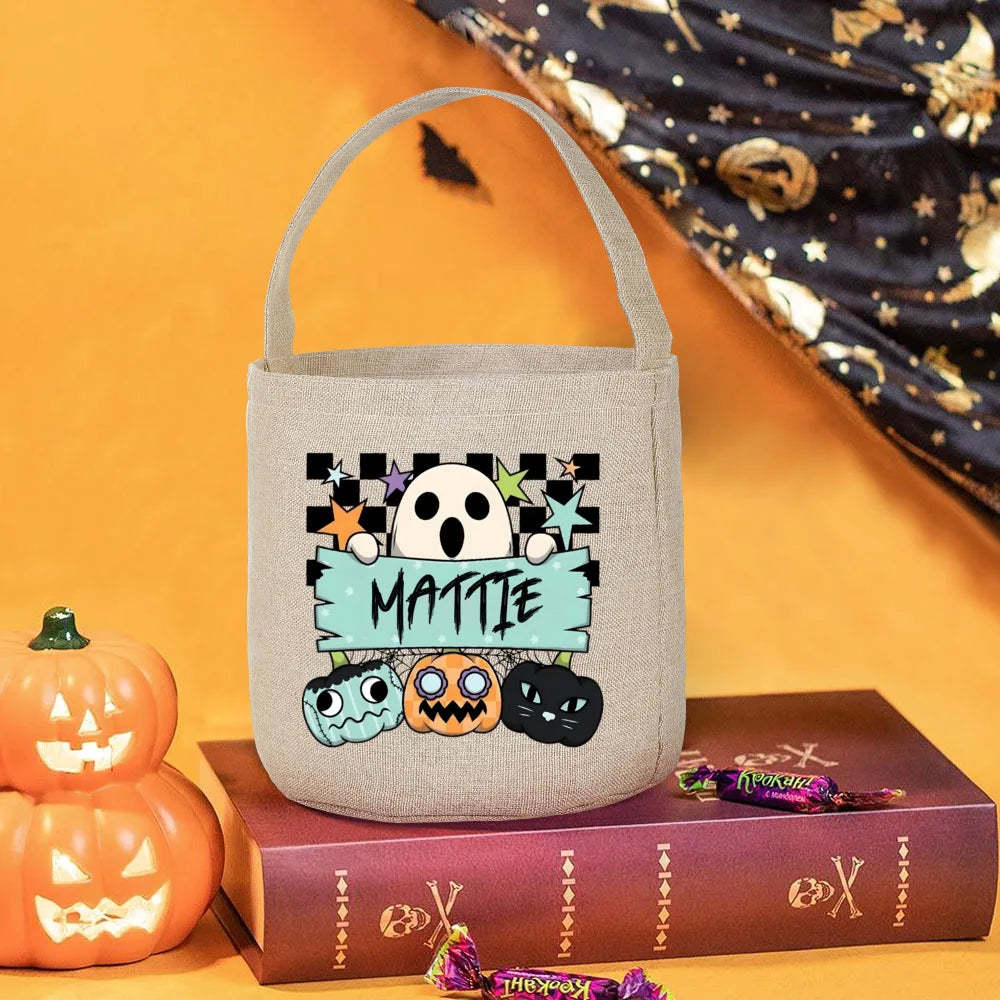 Personalized Halloween Candy Tote Bag – Custom Pumpkin Design
