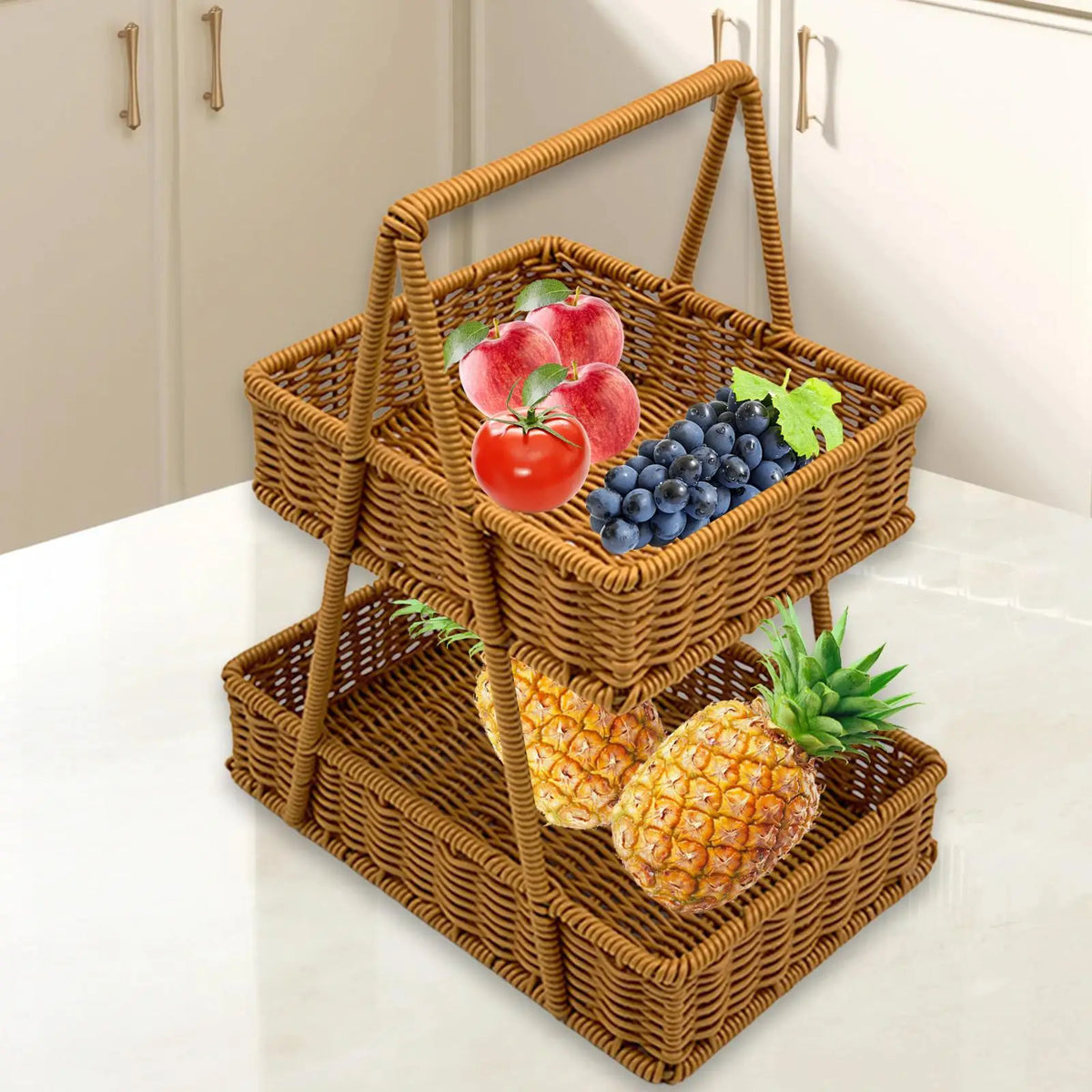 Woven Basket Countertop Organizer with Handle – 2-Tier