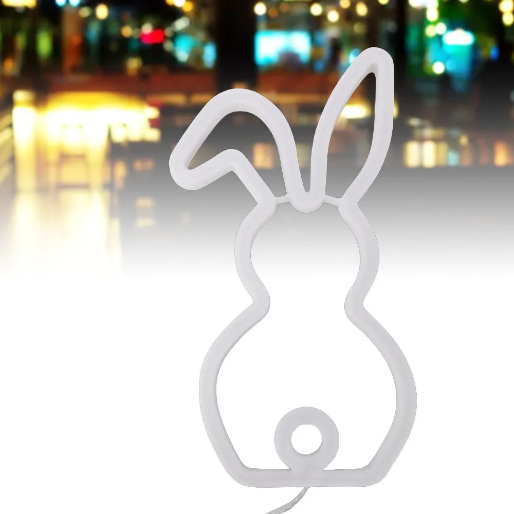 LED Bunny Neon Sign – USB Battery Powered Wall Night Light