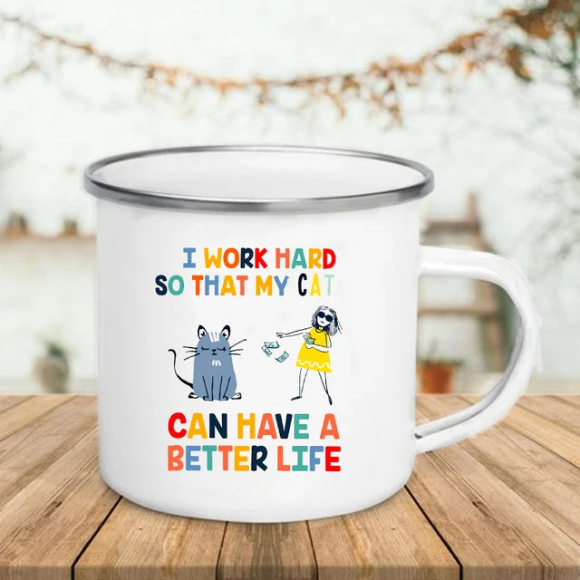 "6 Signs You're Secretly a Cat" Funny Enamel Coffee Mug