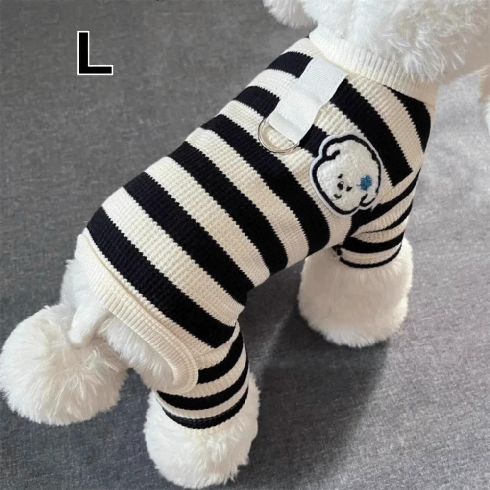 Striped Dog Jumpsuit – Breathable 4-Leg Puppy Pajamas