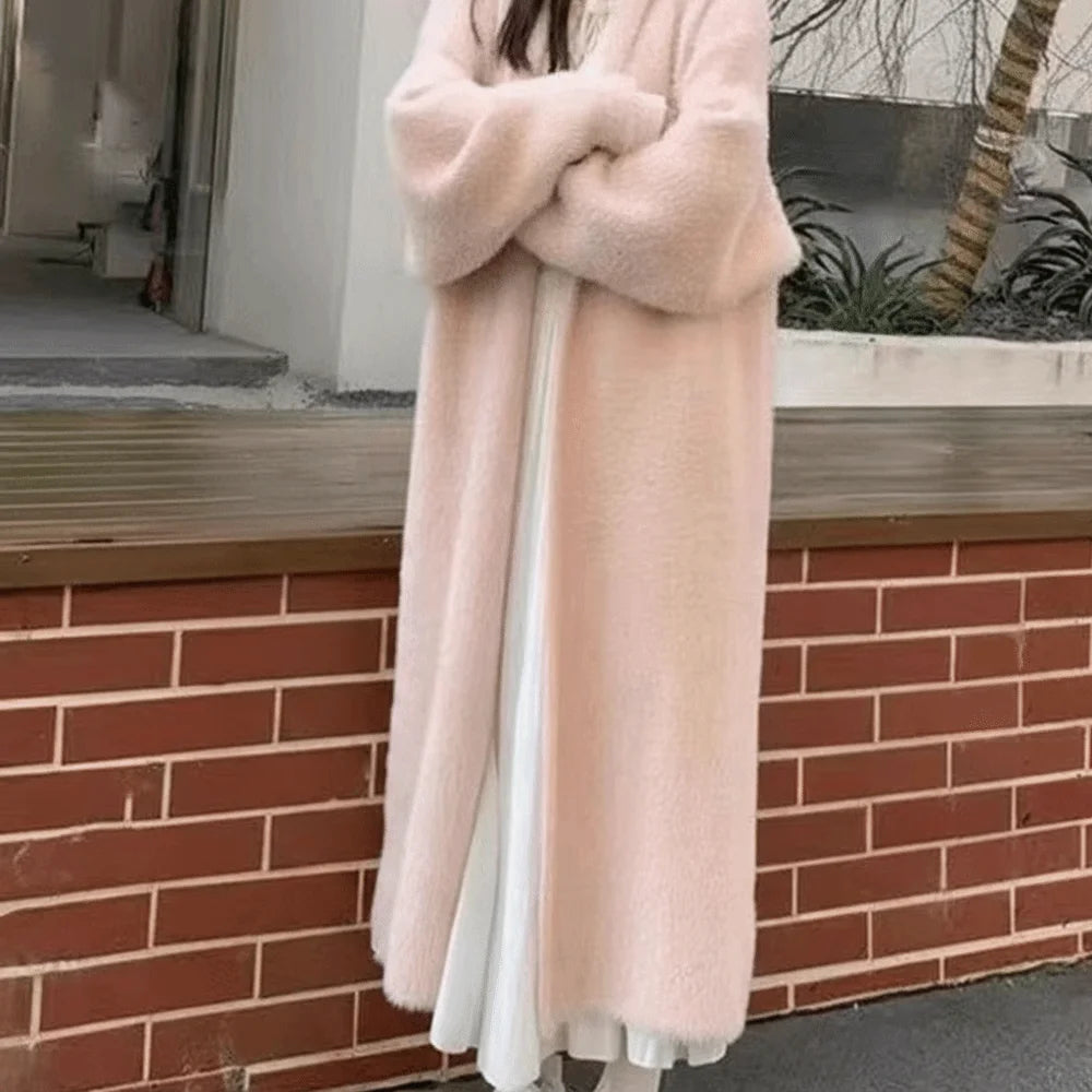 Women's Long Fuzzy Open Front Cardigan – Cozy Knit Coat