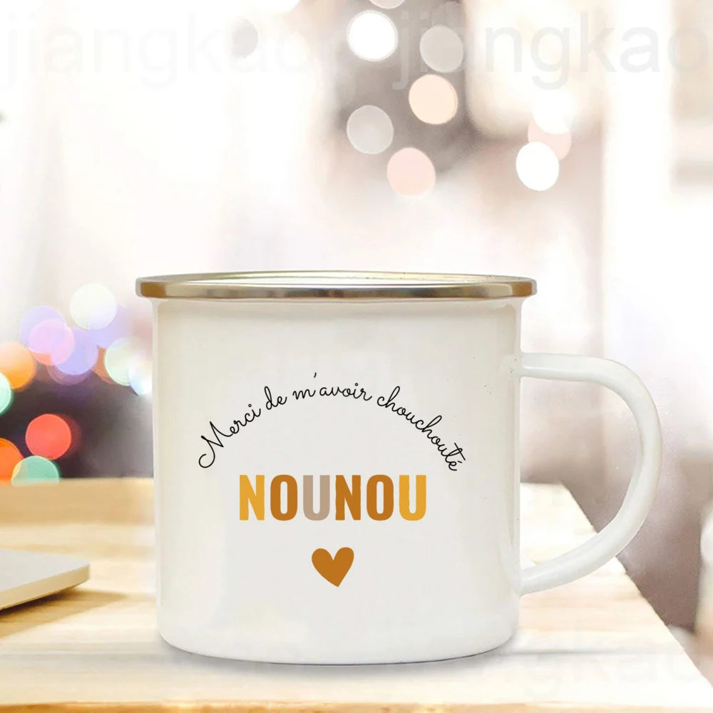 Thank You Nanny Enamel Mug – Printed Coffee Cup Gift for Nounou