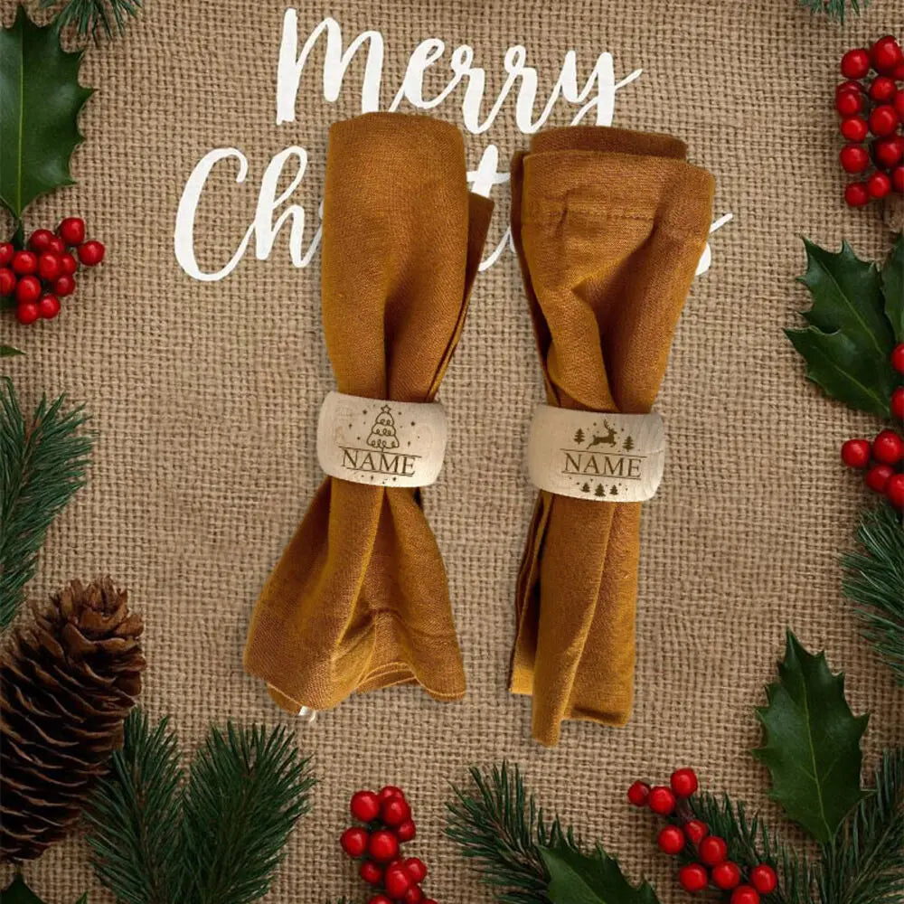 Custom Name Wooden Christmas Napkin Rings | Xmas Table Decor