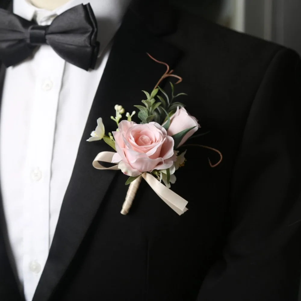 Silk Rose Boutonniere & Wrist Corsage – Wedding Accessories
