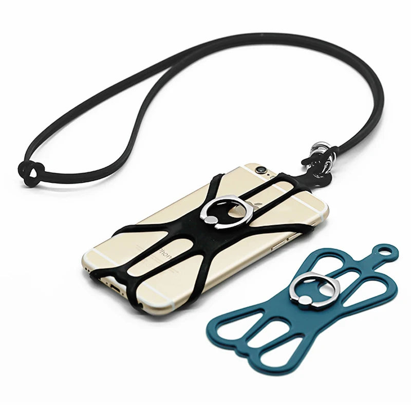 Silicone Phone Neck Strap & 360° Ring Stand Holder – Universal