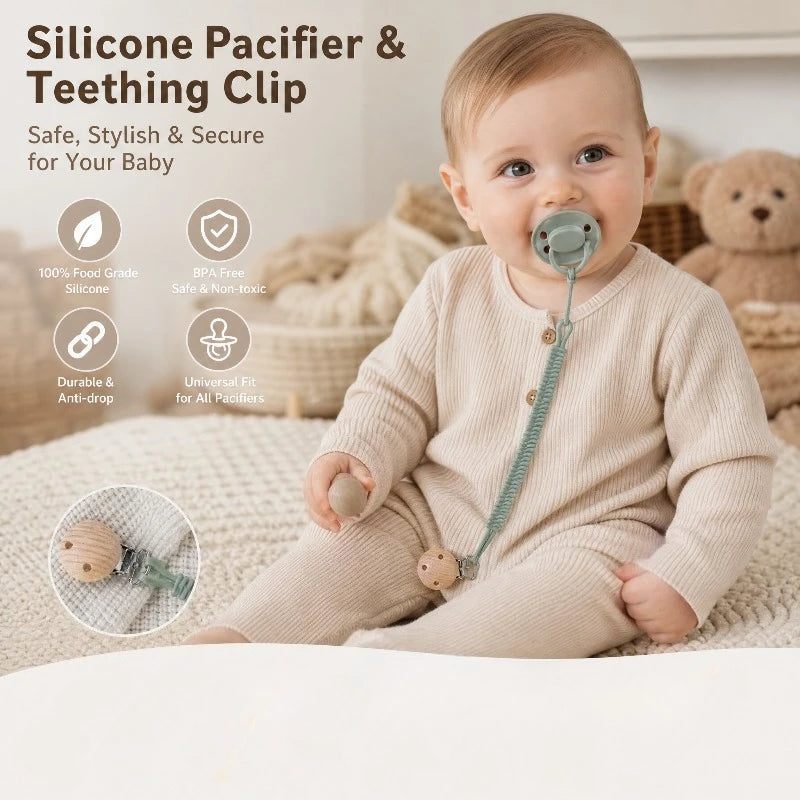 Baby Silicone Pacifier Clip Chain & Teether – BPA Free Rainbow