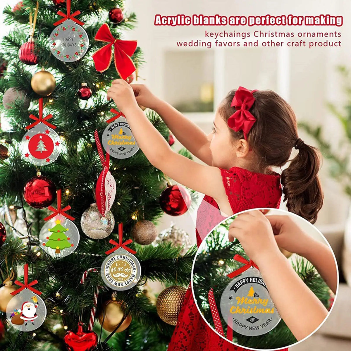 30-Pack Blank Clear Acrylic Christmas Ornaments – 3" DIY Discs