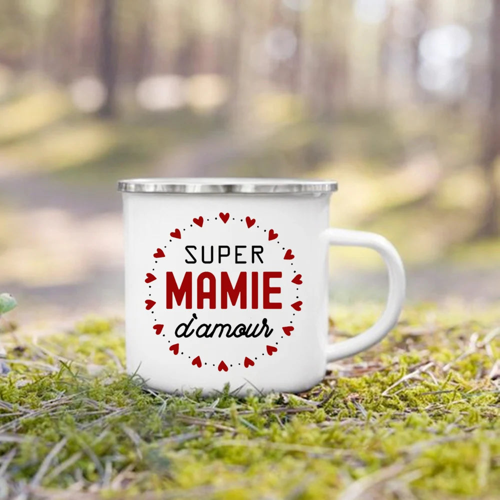 Super Papy Mamie Enamel Mug – Grandma & Grandpa Gift