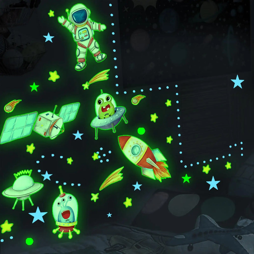Glow in the Dark Astronaut Star Wall Decals for Kids Room