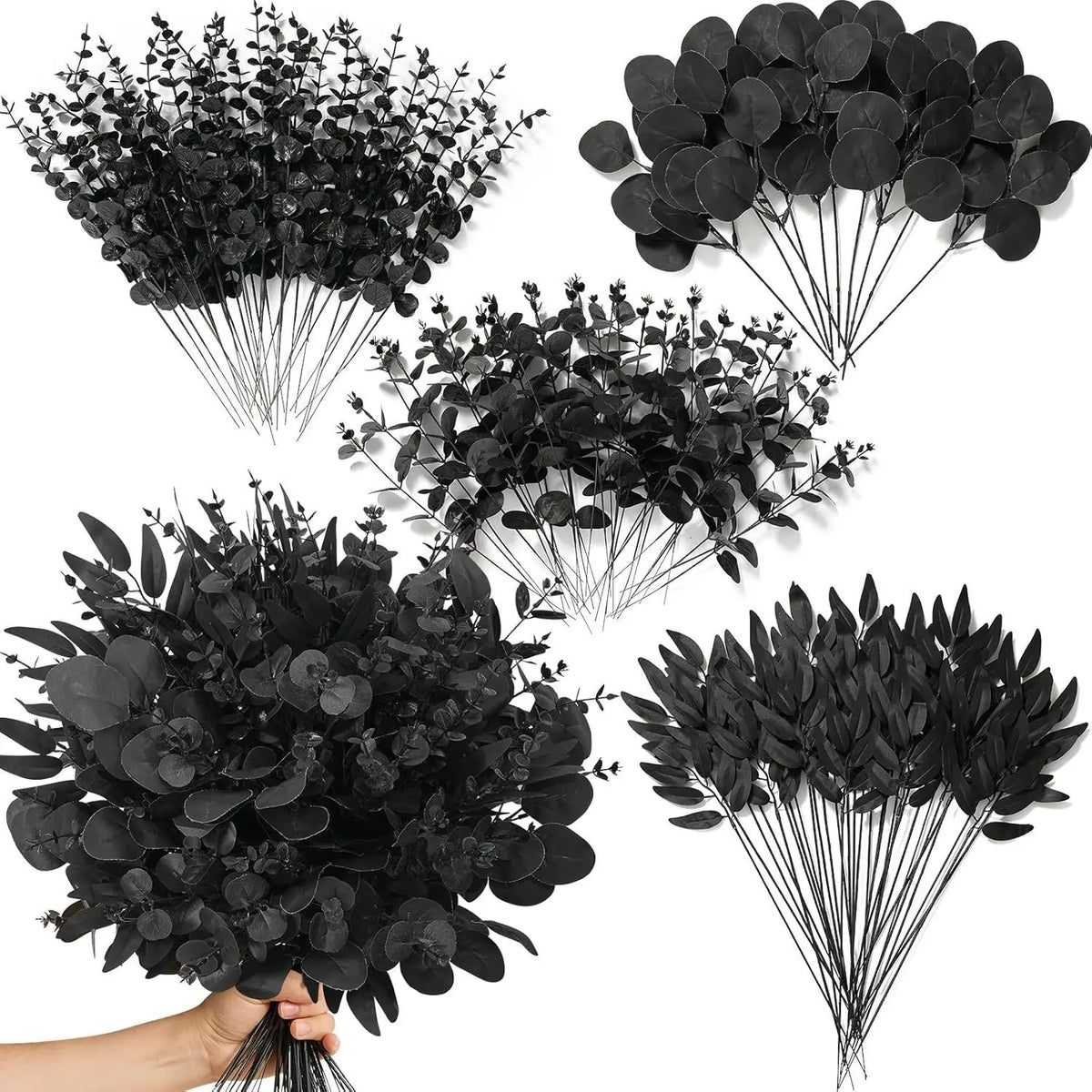 Black Halloween Artificial Leaf Stems – 10-Piece DIY Foliage Set