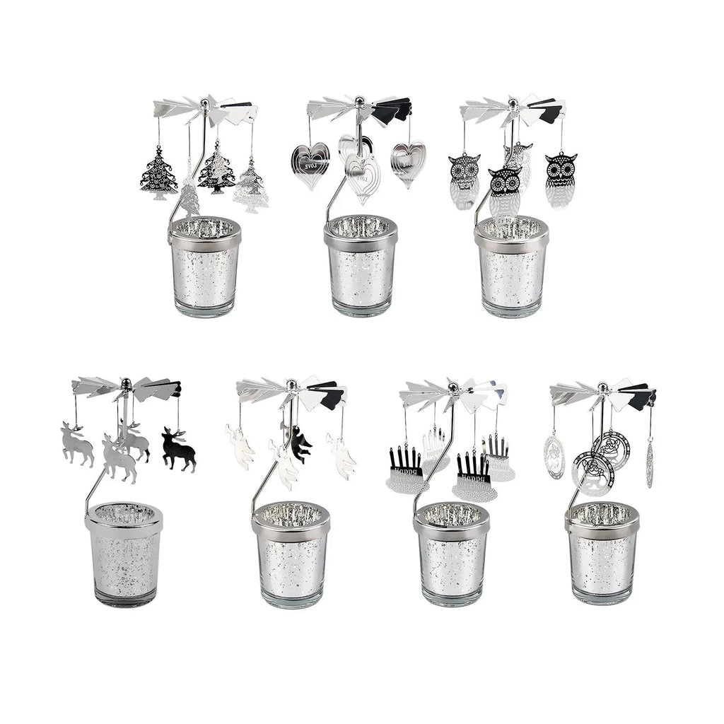 Rotary Metal Carousel Candle Holder | Spinning Tea Light Tray