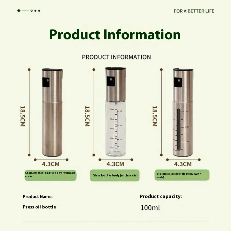 Stainless Steel Glass Oil Spray Bottle with Scale – Mist Sprayer
